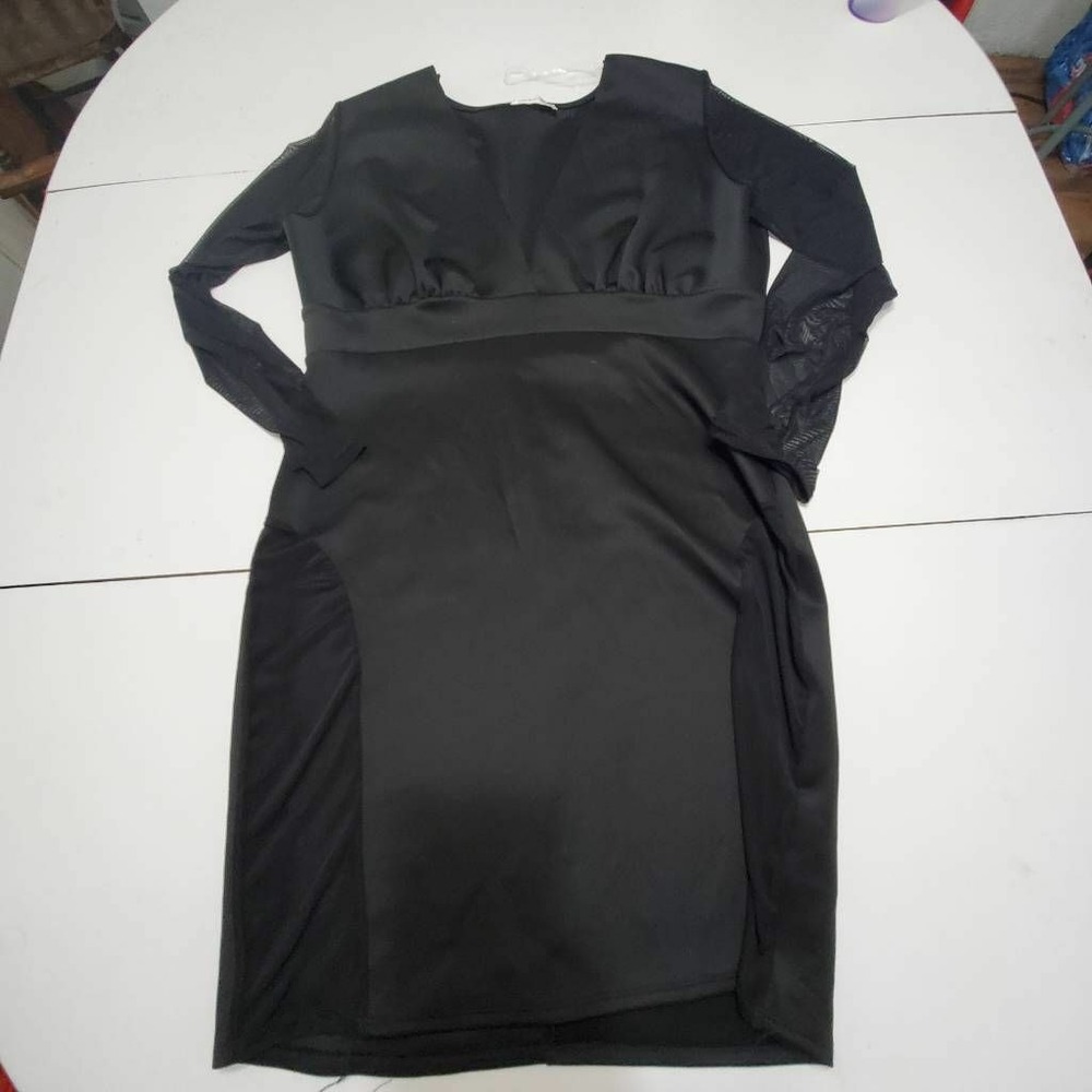 Debshops Womens Sheath Dress Black Stretch V Neck Long Sleeve Empire Waist 2XL